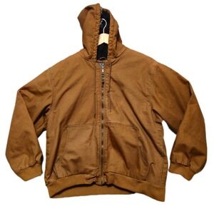 SMITH'S WORKWEAR Mens XL Brown Duck Canvas Sherpa Lined Hooded‎ Work Jacket